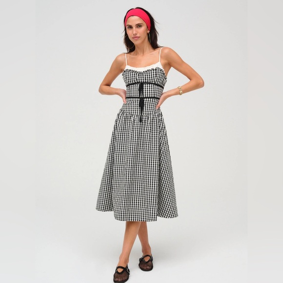 For Love & Lemons Georgia Gingham Midi Dress in Black - Picture 5 of 11